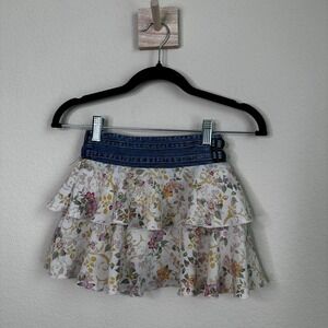 Mary-Kate and Ashley Vintage Y2K Floral Tiered Ruffle Denim Waist Skirt Size 5 T